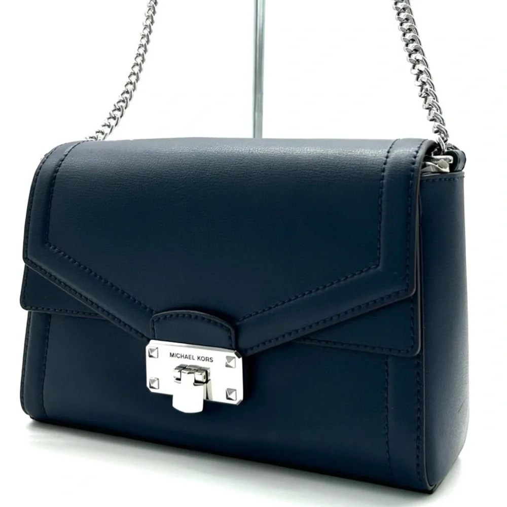 Michael Kors Kinsley leather Medium shoulder Flap Crossbody Bag Navy Blue